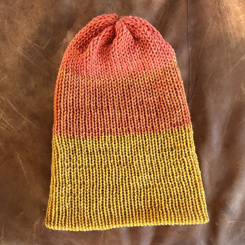 Orange and Yellow Knit Beanie reversible